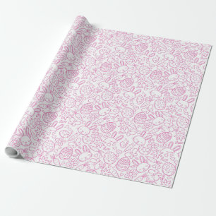 Rosa Påsk Rabbit Eggs Carrot Butterfly Flowers Presentpapper