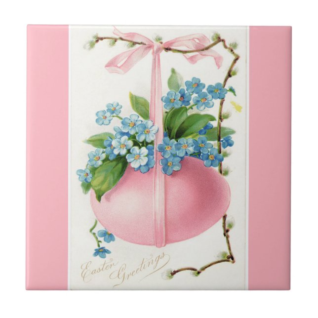 Rosa Påskägg och blommor Kakelplatta (Framsidan)