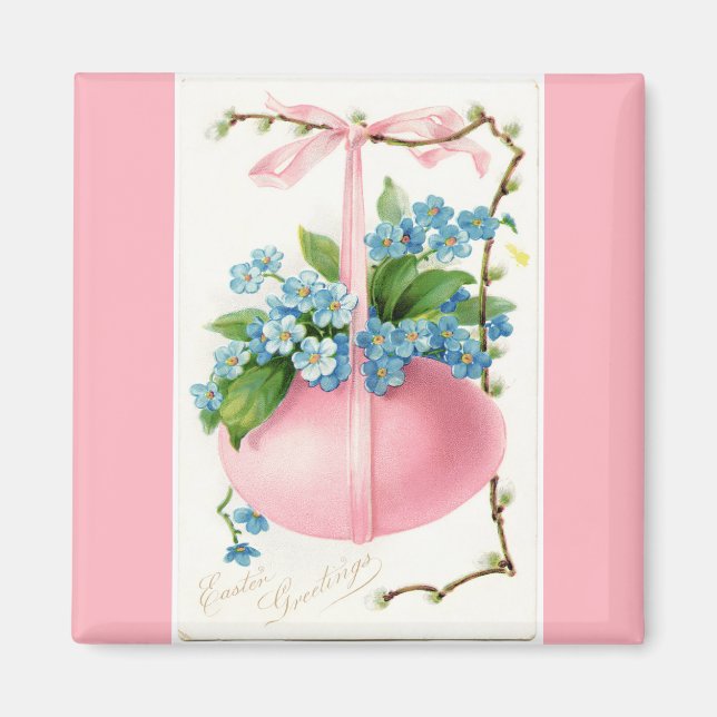 Rosa Påskägg och blommor Magnet (Framsidan)