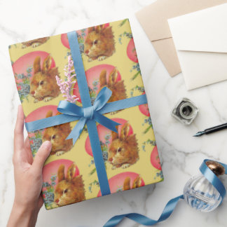 Rosa Påskägg och Bunny på Gult Wrapping Papper Presentpapper