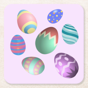 Rosa Påskägg Påsk Party Ägg Hunt Pastel Cute Underlägg Papper Kvadrat