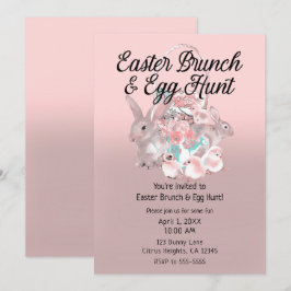Rosa påskbrunch & äggsafari vårfest inbjudningar
