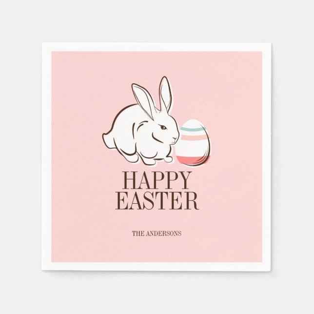 Rosa Påskhare & Egg Glad påsk Pappra blöjor Pappersservett (Framsidan)