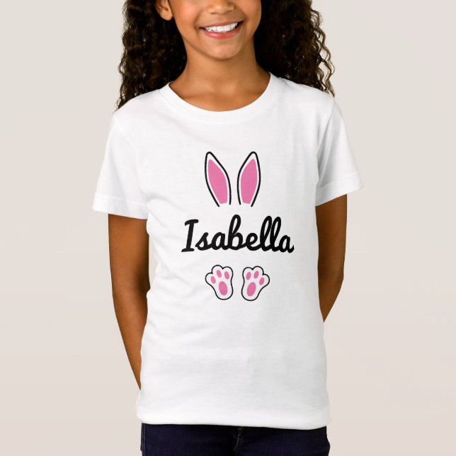 Rosa Påskhare för anpassat namn, Öron Feet T Shirt (Framsida)