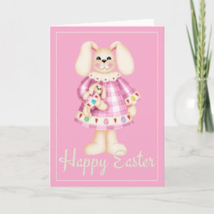 Rosa Påskhare Girl helgdag påsk card Helgkort
