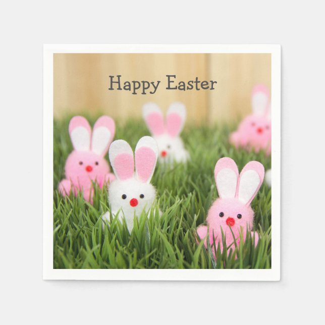 Rosa Påskhare i gräs Pappersservett (Framsidan)