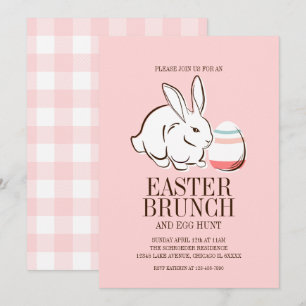 Rosa Påskhare och Egg Brunch & Egg Hunt Inbjudan