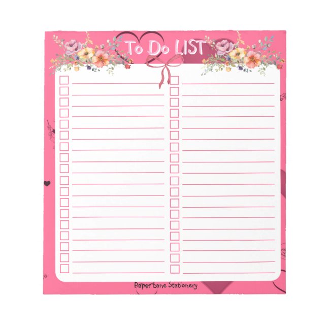 Rosa Passion Heart att göra lista Anteckningsblock (Framsida)