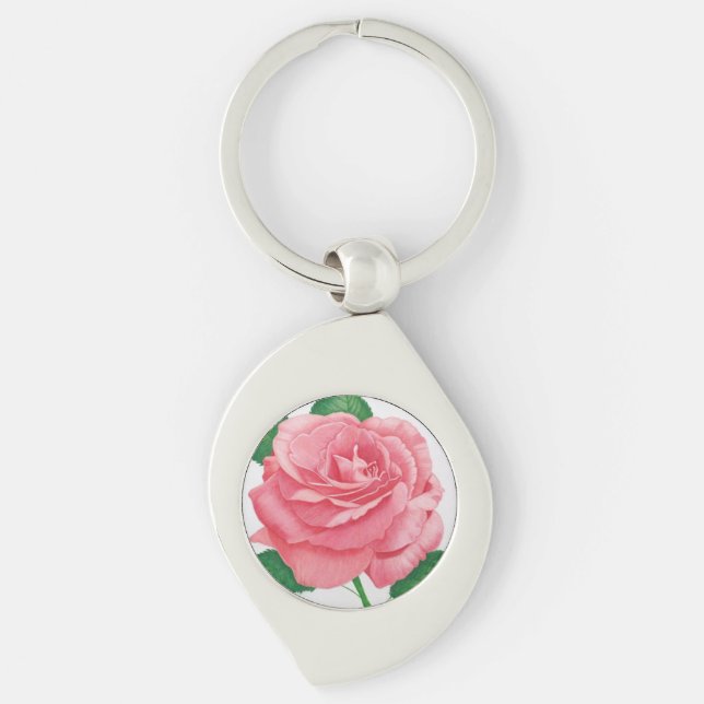 Rosa Passion Keychain Swirl Silverfärgad Nyckelring (Framsidan)