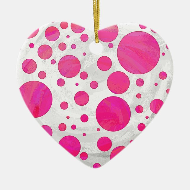Rosa Passion Polka Dot Mönster Julgransprydnad Keramik (Framsidan)