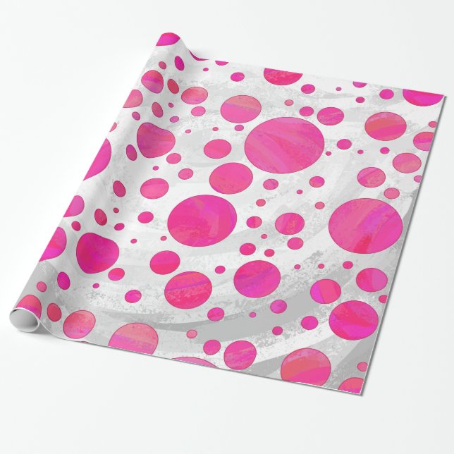 Rosa Passion Polka Dot Mönster Presentpapper (Utrullad)