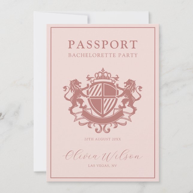  Rosa Passport Destination Bachelorette Party Inbjudningar (Framsida)