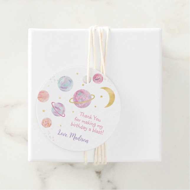 Rosa Pastel 2: Måne Rymddag Gåvor Etiketter (På plats)