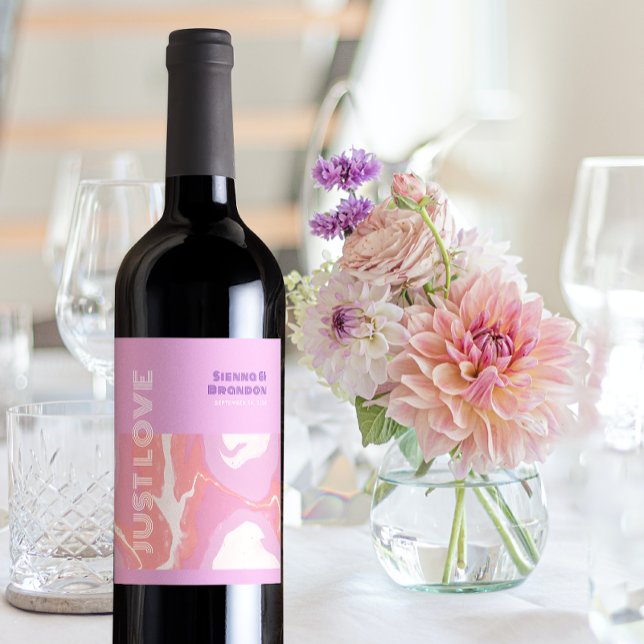 Rosa Pastel Abstrakt Art Bröllop Vin-etikett Vinflaska Etikett (Skapare uppladdad)