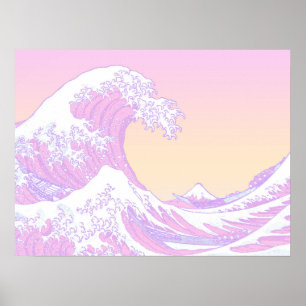 Rosa Pastel Aesthetic Underbar Wave off Kanagawa Poster