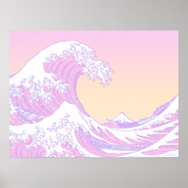 Rosa Pastel Aesthetic Underbar Wave off Kanagawa Poster (Framsidan)
