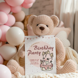 Rosa Pastel Baby Dragon Birthday-inbjudan Inbjudningar