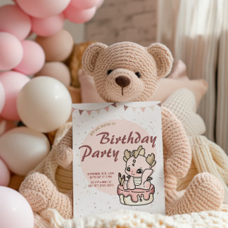 Rosa Pastel Baby Dragon Birthday-inbjudan Inbjudningar
