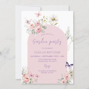 Rosa Pastel Blommigt Butterfly Garden Party Inbjudningar