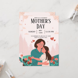 Rosa Pastel Blommigt Mors dag Inbjudan