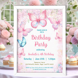 Rosa Pastel Blommigt Summer Butterfly Girl Birthda Inbjudningar