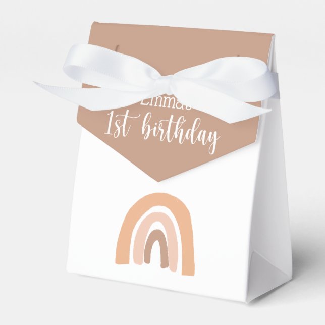 Rosa Pastel Boho Rainbow 1:a födelsedagen Presentaskar (Framsidan Sidan)