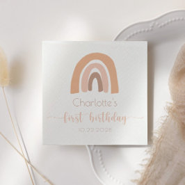 Rosa Pastel Boho Rainbow Första födelsedagen Pappersservett