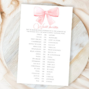 Rosa Pastel Bow Baby Shower, skulle hon hellre än