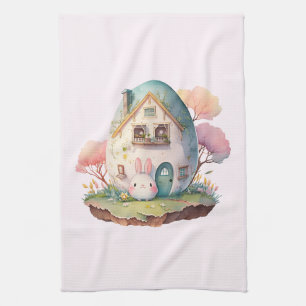 Rosa Pastel Bunny & Egg House Cute Kökshandduk