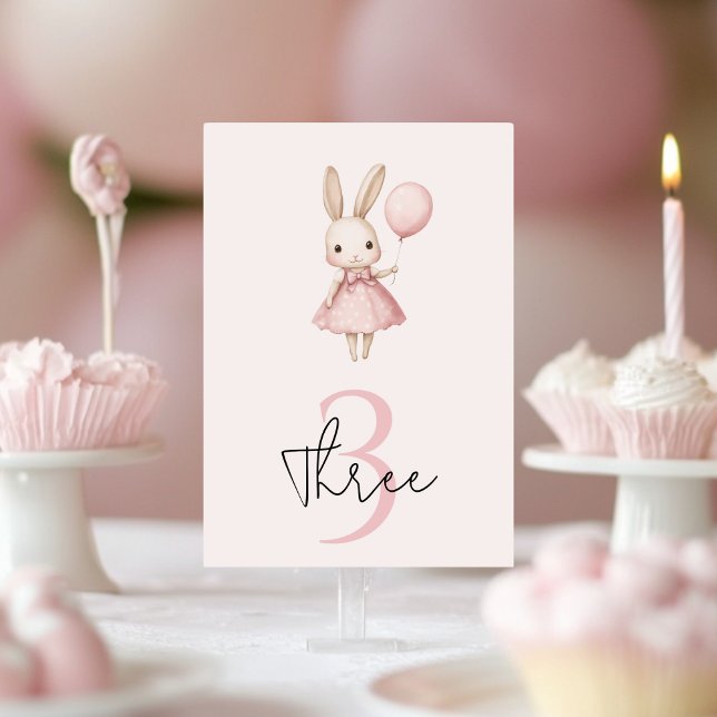 Rosa Pastel Bunny Påsk Barns födelsedag Bordsnummer (Skapare uppladdad)