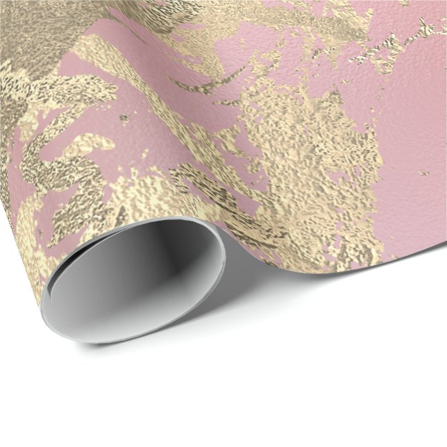 Rosa Pastel Champaigne Guld Marble Metallic Stroke Presentpapper (Rullad Hörn)