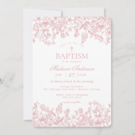 Rosa Pastel Chinoiserie Vintage Blommigt Baptism Inbjudningar