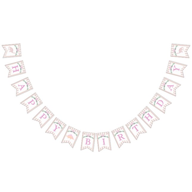Rosa Pastel Dinosaur Födelsedagsfest Bunting Banne Vimplar (Alla)