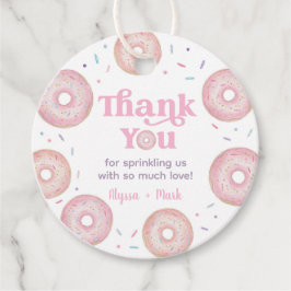 Rosa Pastel Donut Baby Sprinkle Tack Gåvor Etiketter