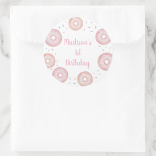 Rosa Pastel Donut Birthday Runt Klistermärke