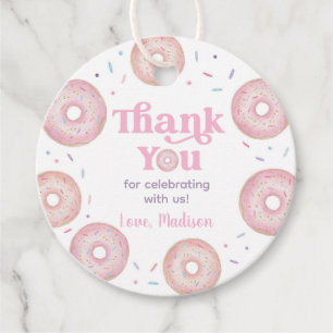 Rosa Pastel Donut Birthday Tack Gåvor Etiketter
