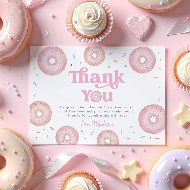 Rosa Pastel Donut Sprinkle Birthday Tack Kort (Skapare uppladdad)