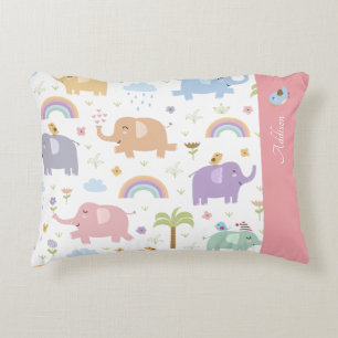 Rosa Pastel Elephant Mönster for Little Girl Accen Prydnadskudde