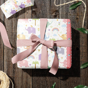 Rosa Pastel Elephant Mönster for Little Girl Part Presentpapper