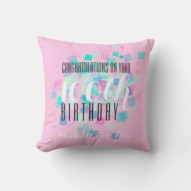 Rosa Pastel Färg 100 Birthday Anpassningsbar Pillo Kudde (Framsida)
