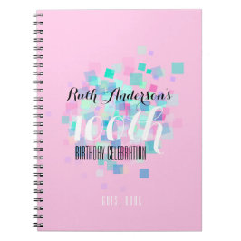 Rosa Pastel Färg 100:e Födelsedagsfesten GuestBook Anteckningsbok