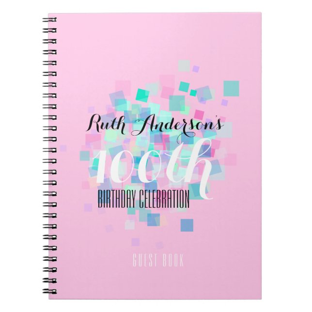 Rosa Pastel Färg 100:e Födelsedagsfesten GuestBook Anteckningsbok (Framsidan)