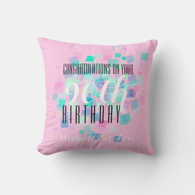 Rosa Pastel Färg 90:e Birthday Anpassningsbar Pill Kudde (Framsida)