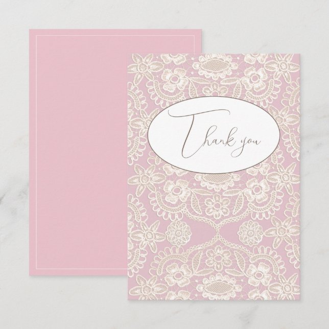Rosa Pastel Faux Snöre - platta tackkort Tack Kort (Fram/baksida)