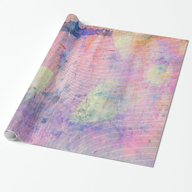 Rosa Pastel Flower Paint Splatter Wrapping Papper Presentpapper (Utrullad)