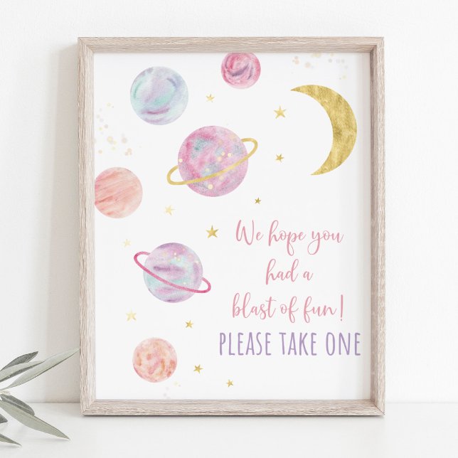 Rosa Pastel Galaxy Space Birthday-favoritskylt Poster (Skapare uppladdad)