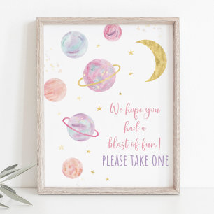 Rosa Pastel Galaxy Space Birthday-favoritskylt Poster