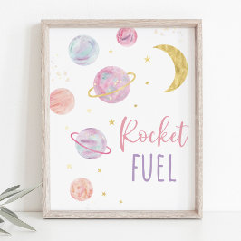 Rosa Pastel Galaxy Space Rocket Fuel Birthday-teck Poster