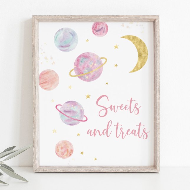 Rosa Pastel Galaxy Space Sweet Treats Party Sign Poster (Skapare uppladdad)