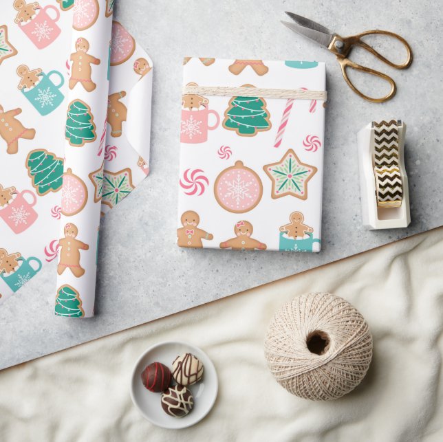 Rosa Pastel Gingertea Cookie Wrapping Papper Presentpapper (Hantverk)